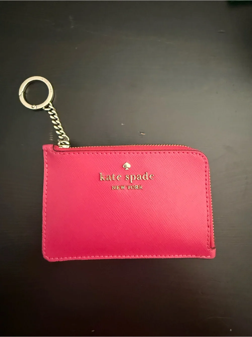 Kate spade pink leather card holder with keychain